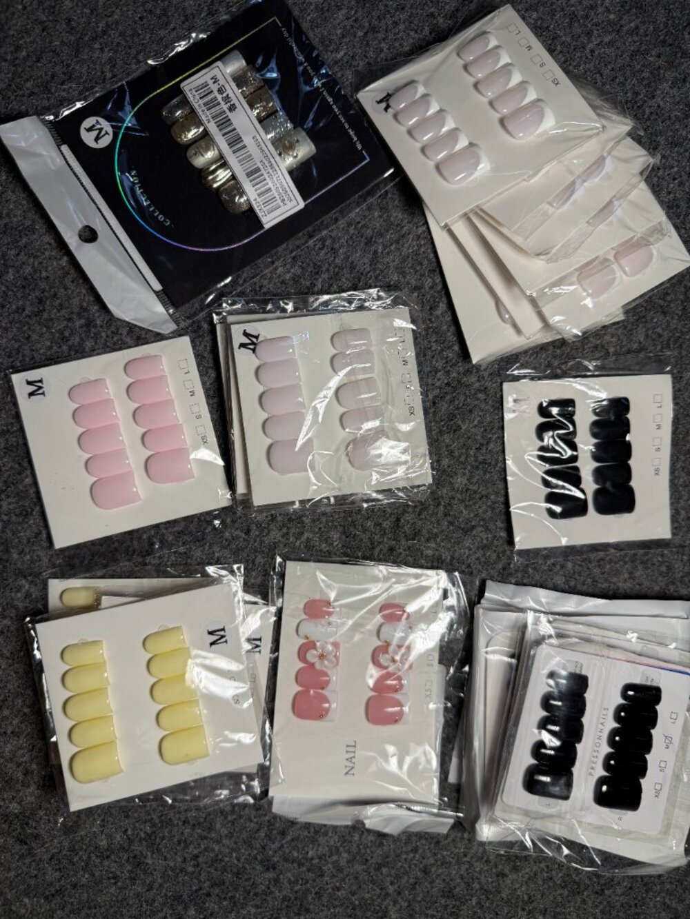 Bundle Lot 22 Press-On Handmade Nail Sets Short Length Square French Metallic 3D